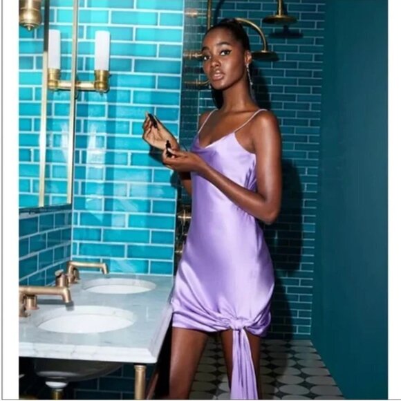 NEW Cinq a Spet Lavender Purple Silk Rhinestone Strap Mini Dress - Picture 2 of 12